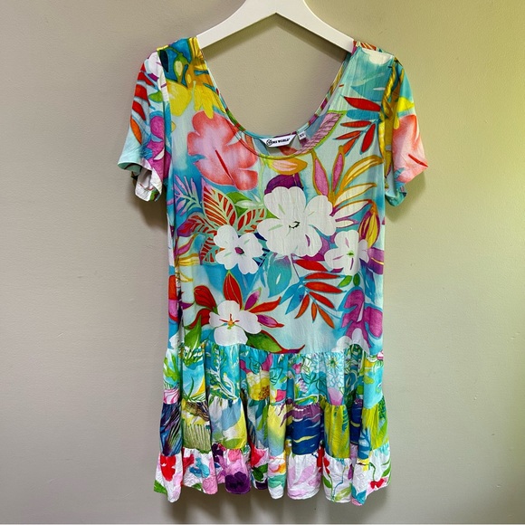 Jams World~Tiered Tropical Floral Wearable Art Hawaiian Hattie LUAU Dress~ sz XS - Picture 1 of 13